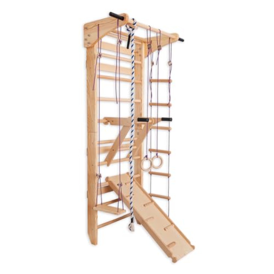 Gymnastic Rings Wooden - スウェーデン式ラダーウォールバー 家庭用ジム向け 無垢材 ナチュラルカラー 耐荷重設計 一体型懸垂バー付き
