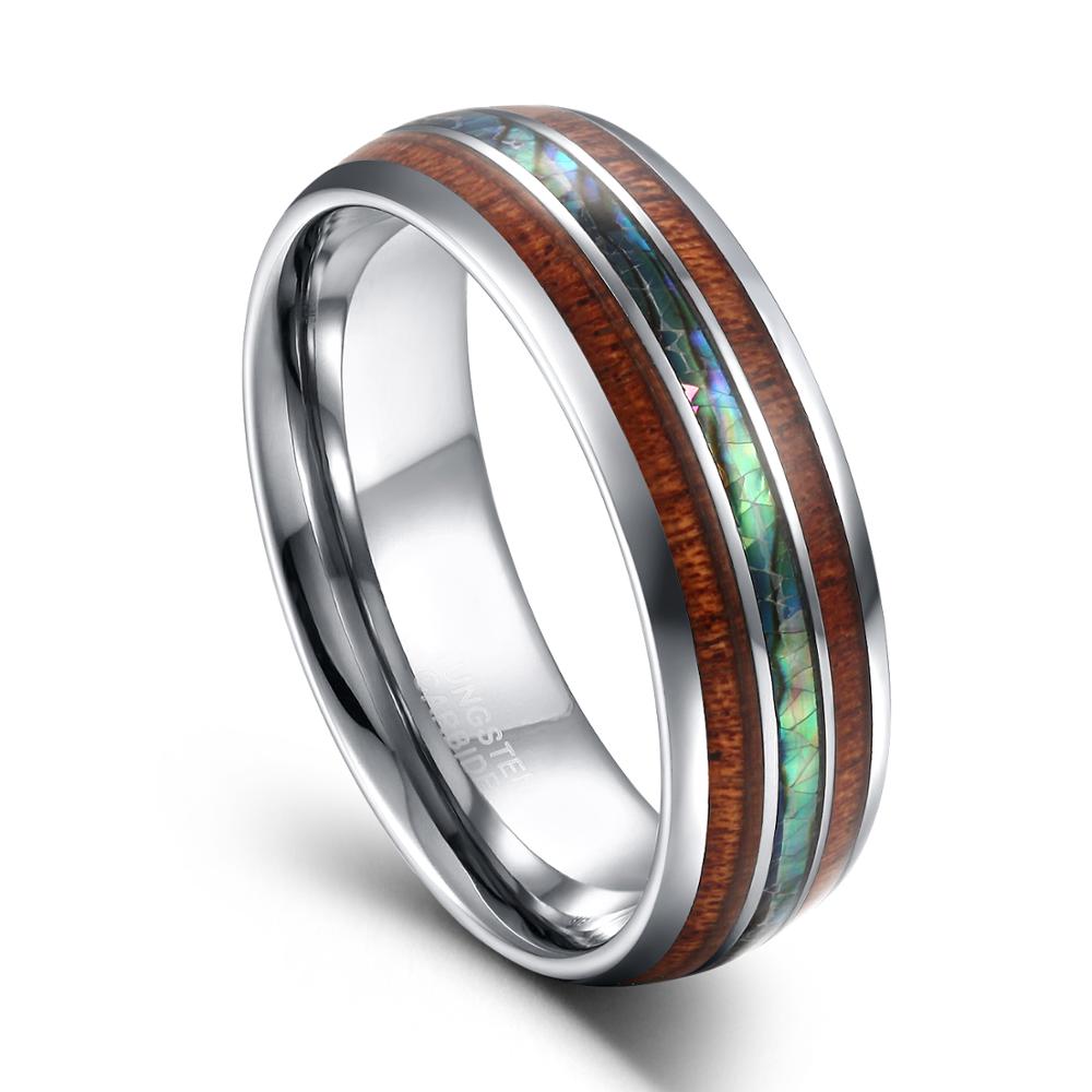 Gymnastic Rings Wooden - TIGRADE 8 ミリメートルタングステンカーバイドリングハワイ興亜ウッドとアワビシェル結婚式の男性のためのリングコンフォートフィットサイズ 6 -13 ブランドバゲ