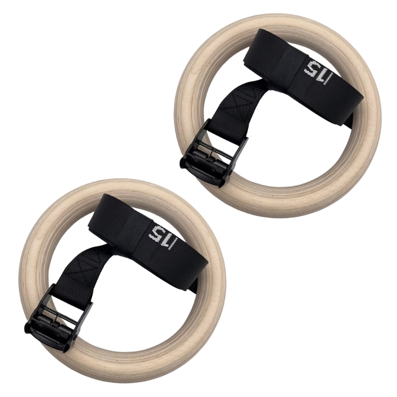 Gymnastic Rings Wooden - Q84C 調節可能な木製体操リング 調節可能なストラップ付き ボディエクササイズ フルボディトレーニングリング 筋力トレーニング用