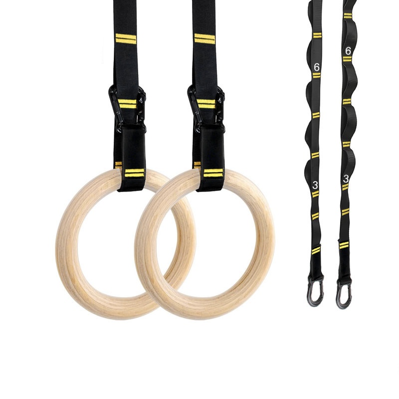 Gymnastic Rings Wooden - 28mm 32mm プルアップ体操リング 吊り下げ式滑り止め木製リング 調節可能なストラップ付き ホームフィットネス用