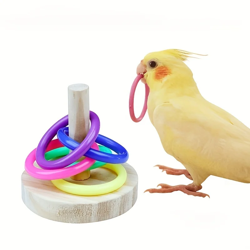Gymnastic Rings Wooden - 木製インタラクティブオウムリングおもちゃ教育運動刺激楽しい遊び時間オウムインコ鳥のおもちゃランダムな色