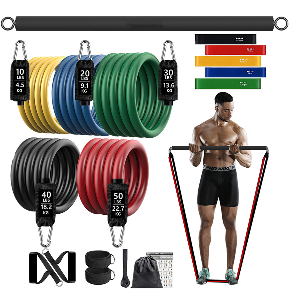Home Gym Weight Machine - 150ポンド フィットネス戦利品抵抗弾性バンドワークアウト トレーニング用 ホームエクササイズ スポーツジム ダンベルハーネスセット