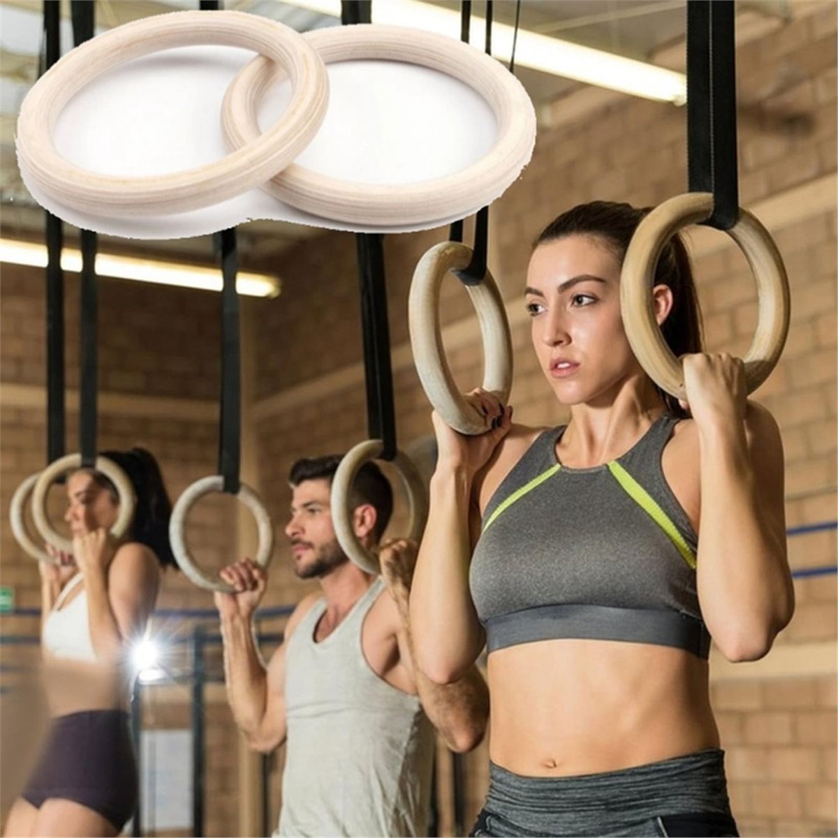 サマーセール 2個セット 木製ポータブル体操リング 家庭用ジ - Gymnastic Rings Wooden のレビューと価格