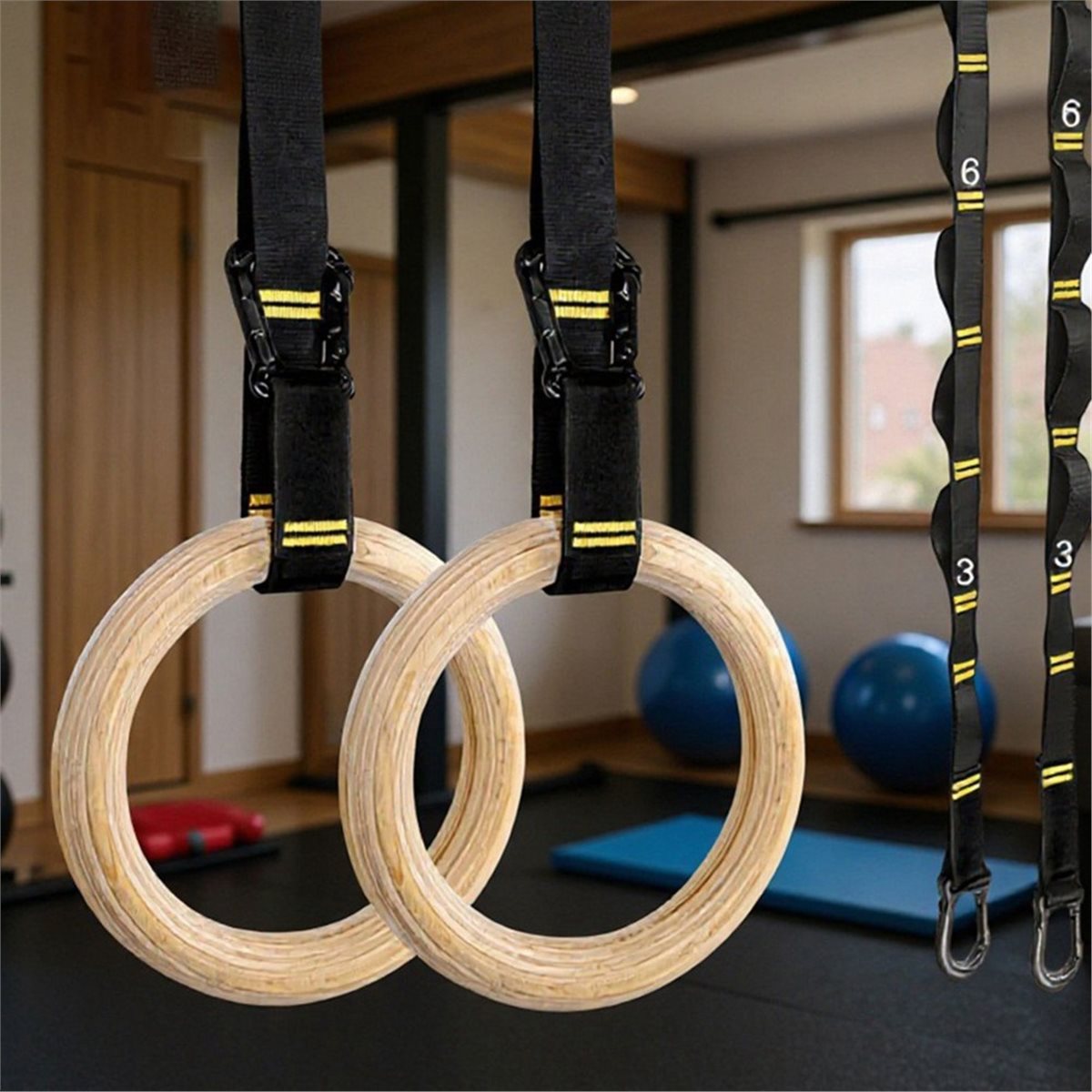 サマーセール 2個セット 木製ポータブル体操リング 家庭用ジ - Gymnastic Rings Wooden のレビューと価格
