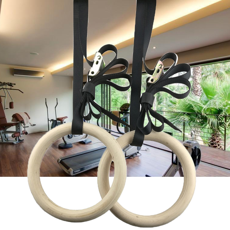調節可能なロングバックル付きフィットネス体操リング、木製ジム - Gymnastic Rings Wooden のレビューと価格